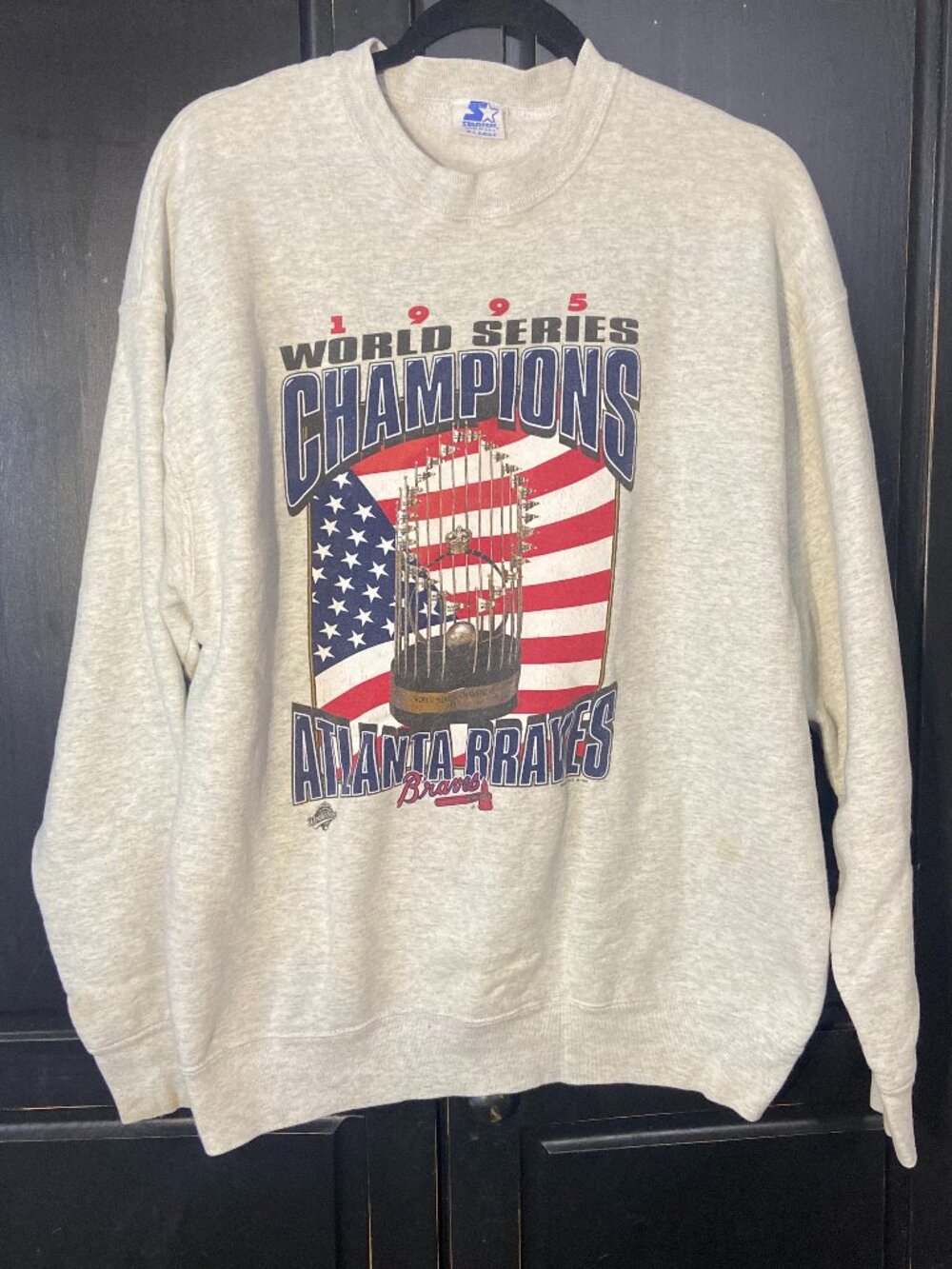 VTG 1995 MLB Atlanta Braves World Series Champions Starter Sweatshirt Size XL